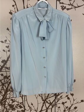 STYLE & CO. Vintage P. Tie Blouse/Removable Tie, Puffy Sleeves, Shoulder Pads
